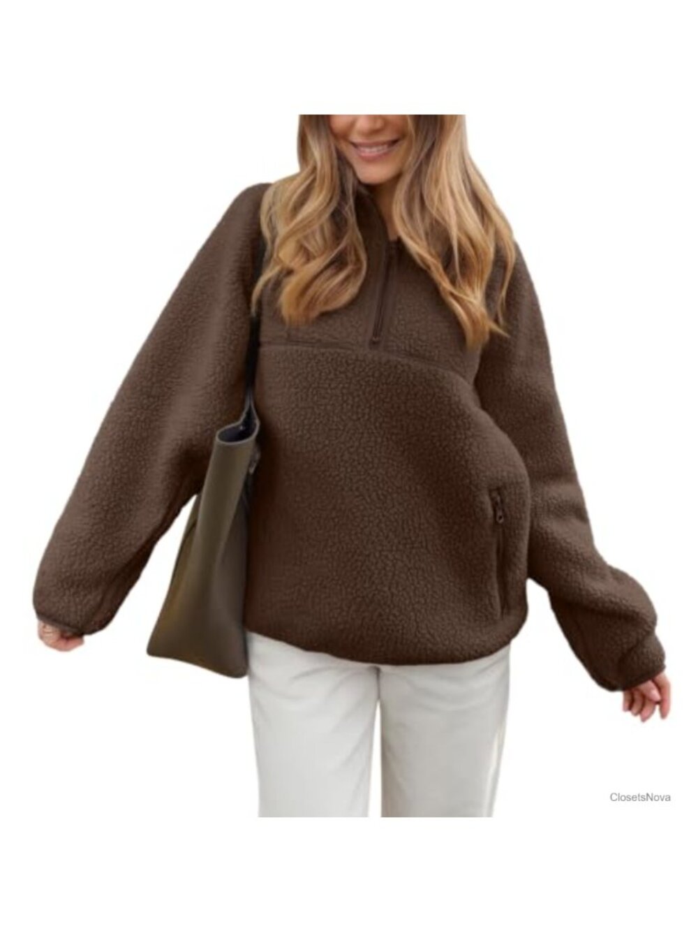 Sherpa Fleece Half Zip Pullover Sweatshirt Funnel Neck Women Winter